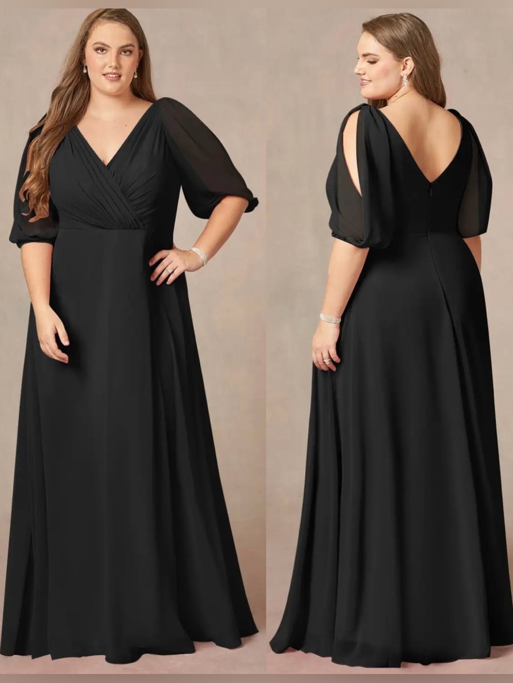 Azazie Bronwyn Dress Size 14 Black Bridesmaid Formal Black Tie Wedding Flowy